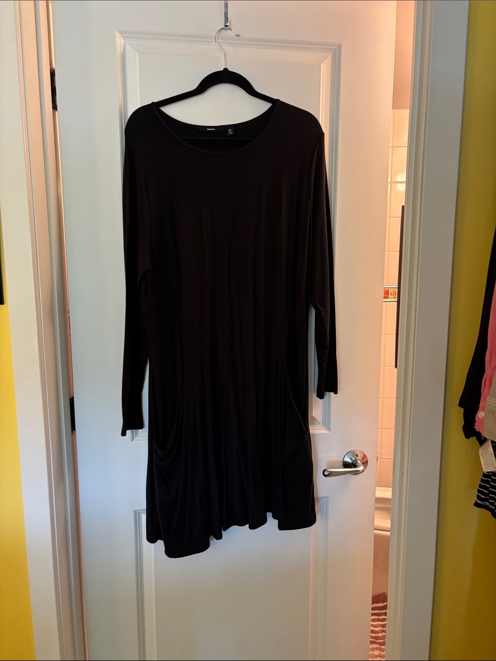 Betabrand Black Long-Sleeve Midi Swing Dress